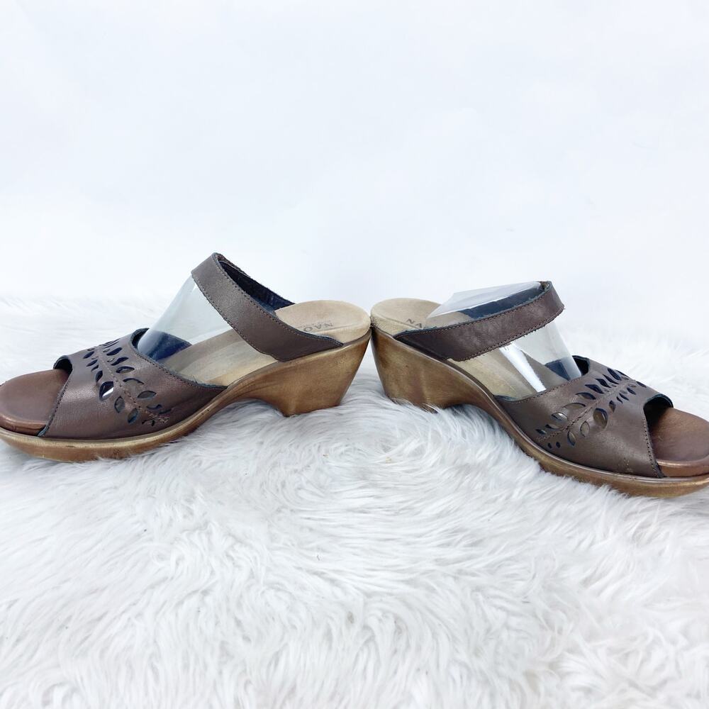 Naot Womens 38 EU 7 US Brown Leather Slip On Studded Two Strap Platform Sandals - Picture 11 of 16